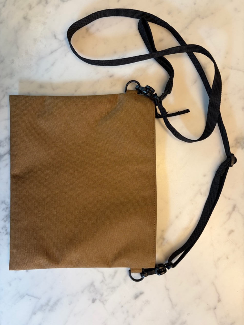 Muji Canvas Crossbody Bag in Cognac with Adjustable Black Strap